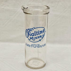 Midcentury Glass Ovaltine Milky Drink Mixer, 1970s Advertising Mixer Jug.
