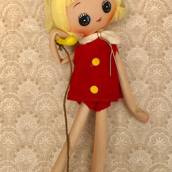 1960s Vintage Pose Doll, Big Eyed, Kitsch Telephone Doll.