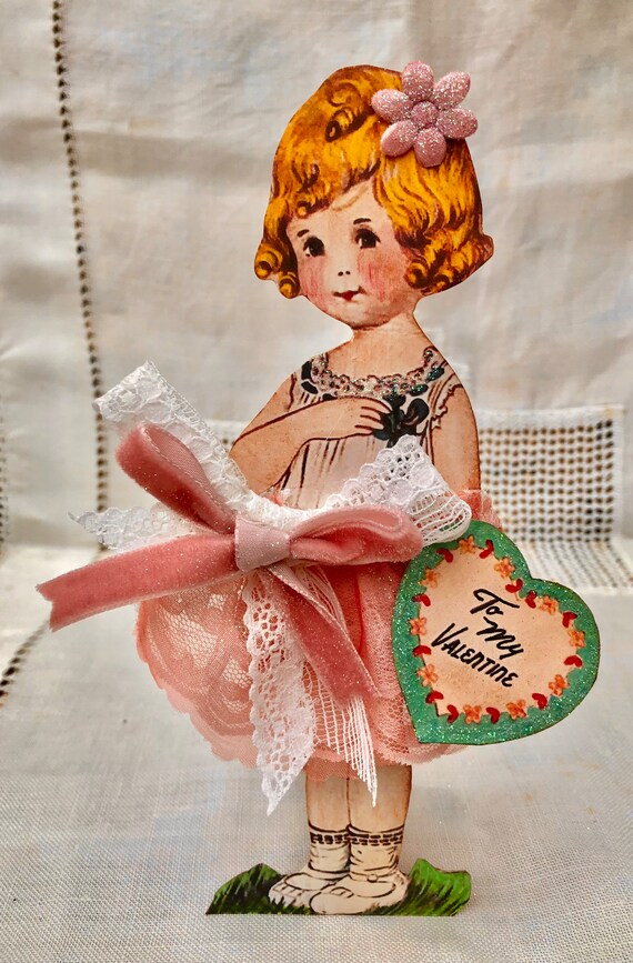 Vintage Valentine Paper Doll Decoration Handmade Ornament Etsy