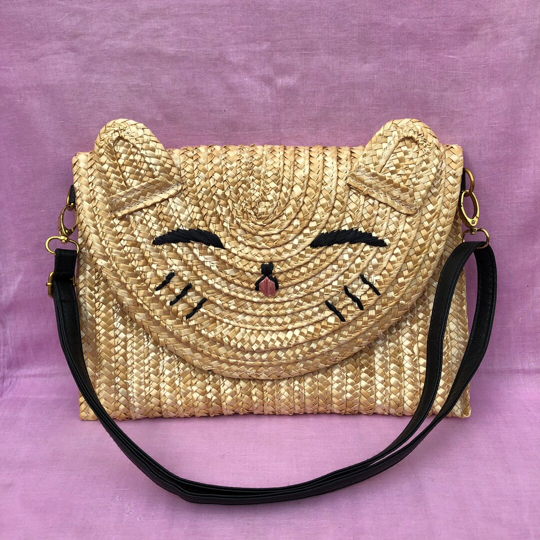 Cute & Kitschy 1940s Vintage Style Straw Cat Face Purse Bag Etsy