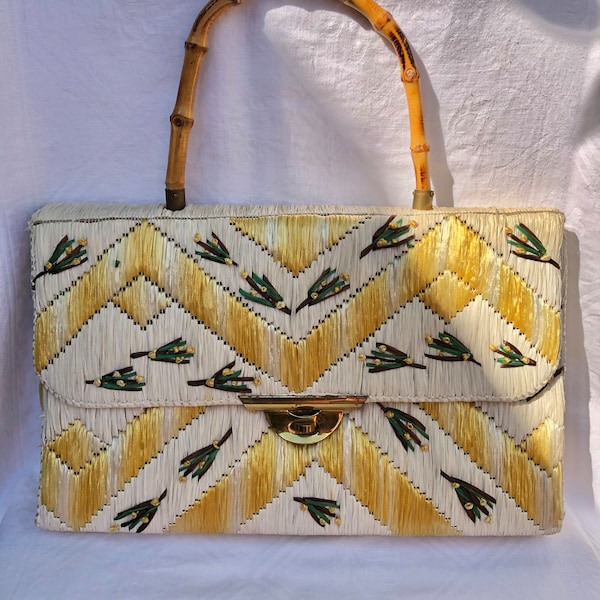 1950s/60s Raffia Bamboo Handle Handbag main image 0