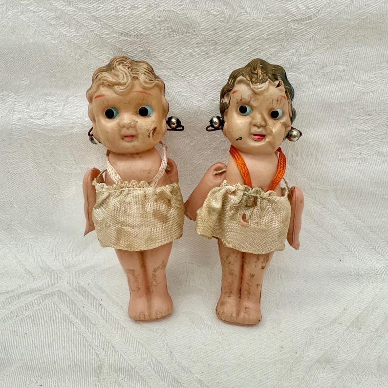 1920s Celluloid Flapper Dolls, Pair of 3.5 Inch Tall Miniature Dolls in ...