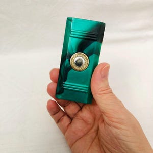 1960s Lucite, Lipstick Case, Faux Green Malachite & Gold Plastic Hinged Case.