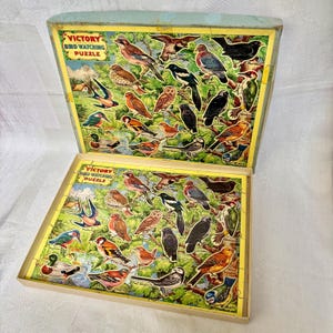 Victory Bird Watching-puzzel uit de jaren 40, complete houten puzzel van 100 stukjes, Britse vogelsoorten, gemaakt in Engeland.