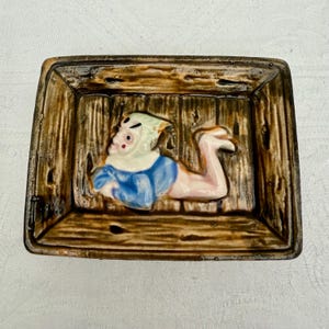 Vintage, Midcentury Pixie Trinket Dish Or Pin Tray, Embossed Pixie, Hand Painted & Made In Japan.