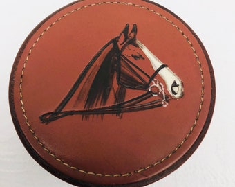 Antique Art Deco, Real Hide, Equestrian Themed, Cufflinks Box