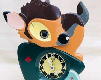 Adorable Midcentury Mi-Ken Disney Bambi,Animated Cuckoo Clock