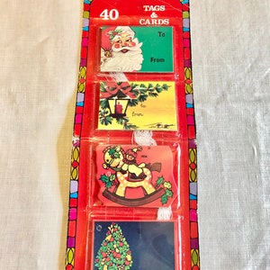 Etiquetas e cartões de Natal retrô vintage 40 com barbante, novo na embalagem