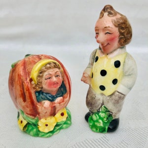 Midcentury Kitsch Salt & Pepper Shakers, Hand Painted Ceramic Nursery Rhyme Characters
