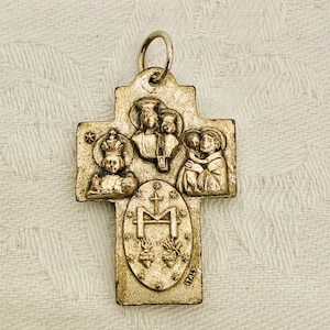 1960s, Vintage Italian, Silver Plated 4 Way Cross Pendant. Catholic Medallion, Made In Italy.