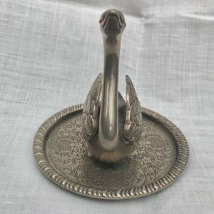 Midcentury Swan Ring Holder, Vintage Zinc Alloy Silver, Vanity Table Decor image 5