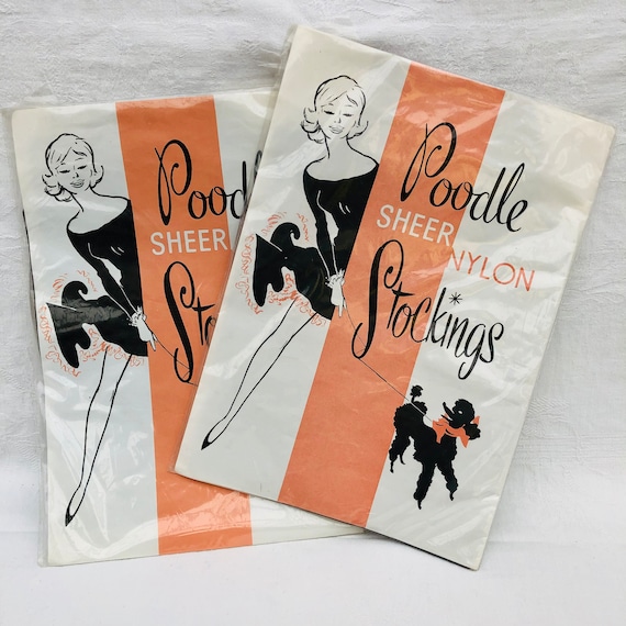 1950s Vintage Poodle Sheer Nylon Stockings Size 1… - image 2