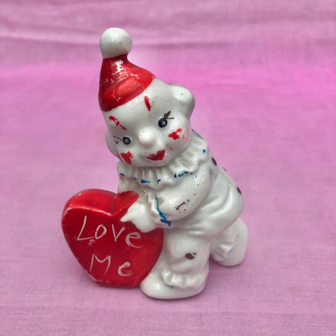 Vintage Kitsch Valentine Clown Ceramic Figurine Hand Painted. Etsy