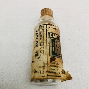 Antique Pharmaceutical Glass Corked Bottle “Carters Little Liver Pills” Containing Original Cod Liver Oil Pills. image 6
