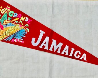 Vintage Rio Grande Jamaica, Souvenir Pennant, Red Felt, Florescent Glowing Colours