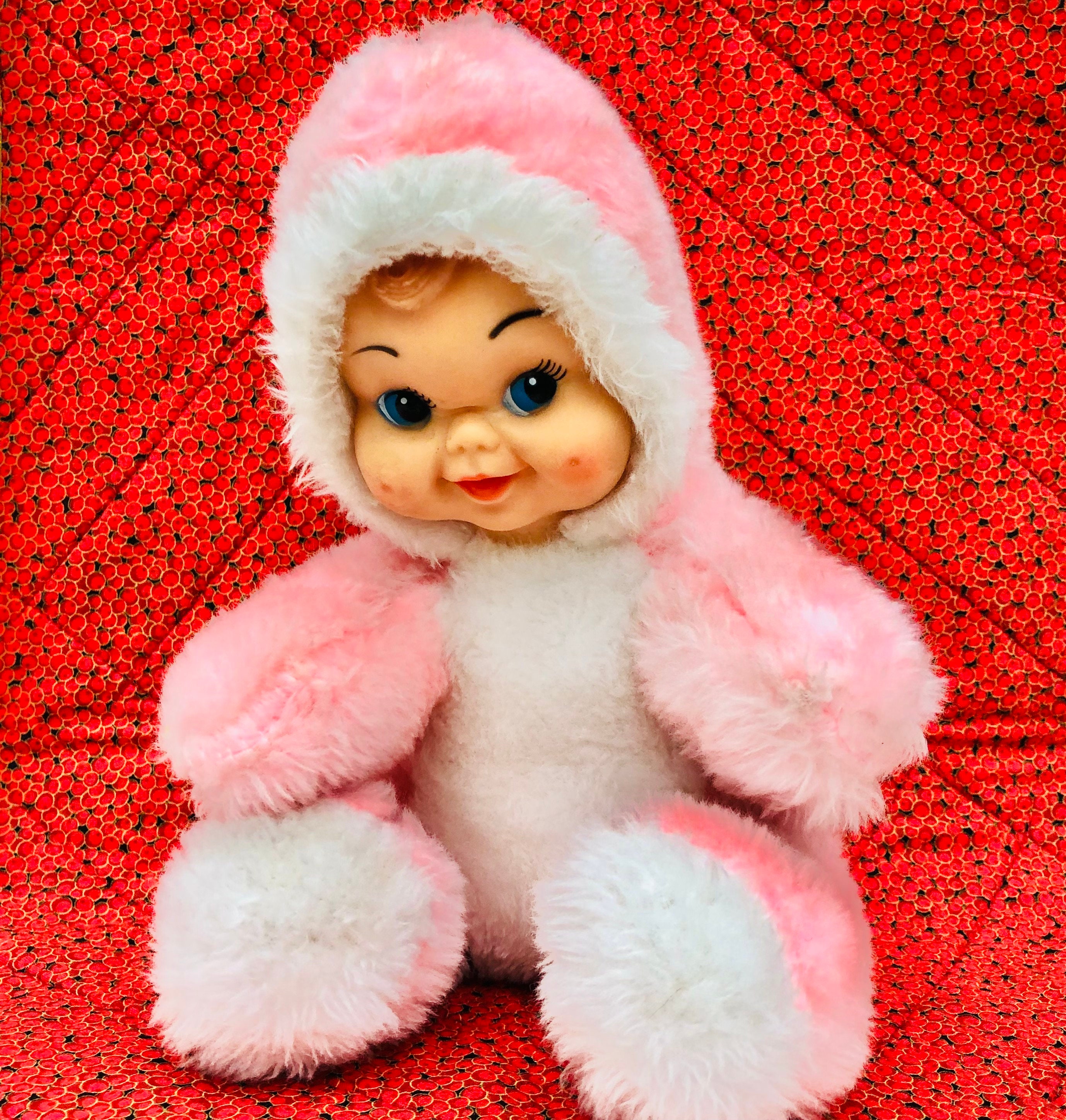 1960s Vintage Rubber Face, Plush Snow-baby Musical Doll