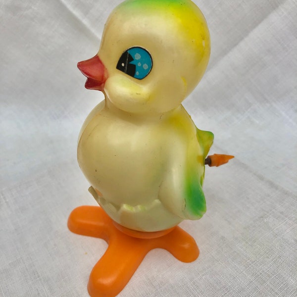 Fun 1960s Celluloid Plastic, Wind-Up Chic Toy, Kitschy Retro Easter, Collectable Toy