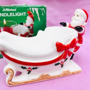 Vintage Ceramic Santa & Sleigh Candle Holder, Made In Japan
