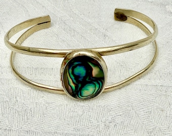 Vintage Alpaca Mexican Silver, Oval Abalone Bangle, Smaller Size Jewellery.