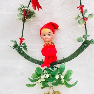 1960s Vintage Xmas Holiday Knee Hugger Elf/Pixie Hanging Decoration, Napco, Japan