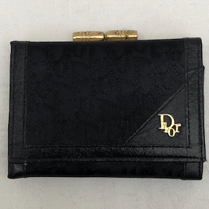 Monedero o billetera vintage auténtico de piel y tela con monograma de Christian Dior de los años 70, fabricado en Francia.