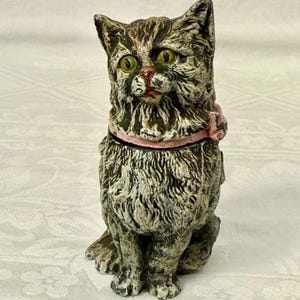 Antique, Cold Painted Bronze, Tabby Cat, Inkwell By Geschutzt, Vienna, Austria.