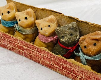 Antique Novelty “Peekaboo Baby Soap” Six Little Kittens In Their Original Box, 1930s Midgley’s Manchester England.
