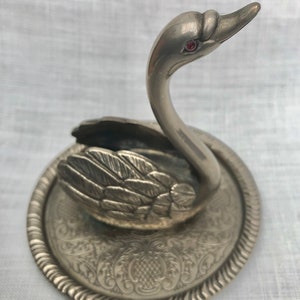 Midcentury Swan Ring Holder, Vintage Zinc Alloy Silver, Vanity Table Decor image 1