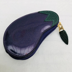 Vintage Novelty, Aubergine/Eggplant, Coin Purse, Purple Leather, Zipper Purse.