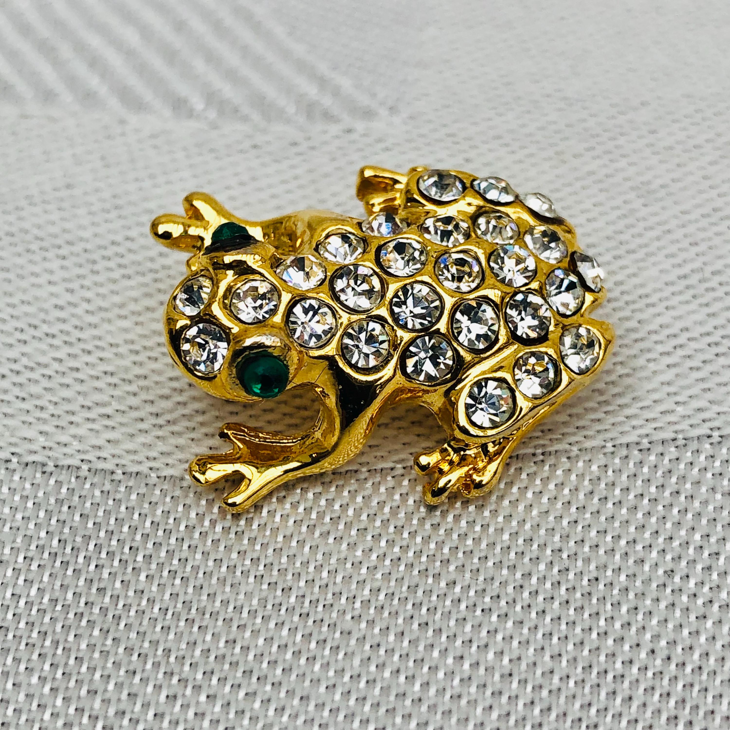 Broche Grenouille Strass - Or Et Cristal - 50mm X 25mm - Neuf Avec étiquettes
