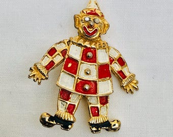 BROCHE CLOWN CIRQUE EN MÉTAL DORÉ AVEC EMAIL ET STRASS - NEUVE SANS EMBALLAGE