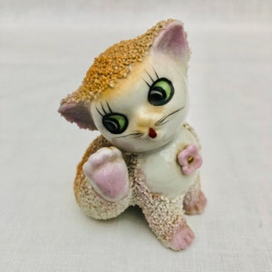 1950s Sugar Trimmed Ceramic Kitschy kitten, Scratching His Ear, Made In Japan