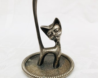 Stylish Art Deco Revival, Silver Plated Cat Ring Holder, Made In England.