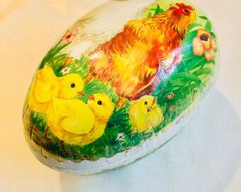 Large Vintage German Papier-mâché Easter Egg Candy Container, German Nestler Egg, Lithographed Easter Decor