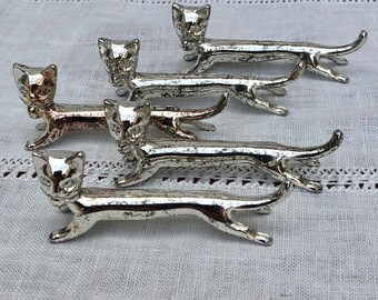 PORTES COUTEAUX ANCIENS en Métal Argenté Cheval et Chat EUR 9,00
