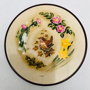 Vintage Ceramic Trivet With Spring Flowers & Bird Design, Midcentury Made In England