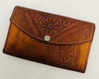 Monedero/billetera de cuero con herramientas marroquíes vintage, herramientas florales decorativas, cuero suave