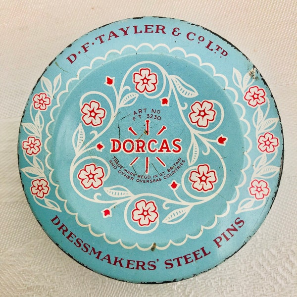 1950s Vintage Dorcas Dressmakers Steel Pins D.F. Tayler & Co LTD. Original Tin Box.