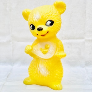 1960s Large Size, Vintage  Rubber Squeak Toy, Lemon Yellow Baby Bear By Combex England.