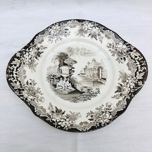 Antique Victorian Ironstone Platter, Dark Brown & White Transferware, Beautiful Condition.