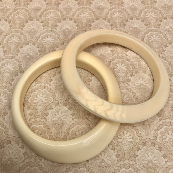 Retro Art Deco Style Set Of Two, 1960s Cream Coloured Bangles