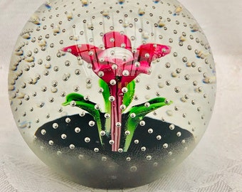 Midcentury Caithness Glass Paperweight “ Flower In The Rain “ 1970s