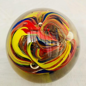 Midcentury Art Glass, Multicoloured, Marbled Swirling Design, 1970s Retro Decor.