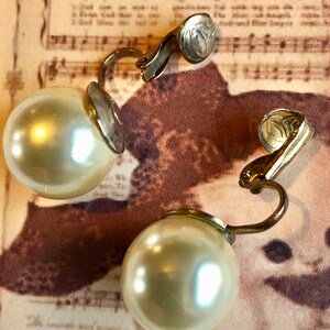 1950s Large Faux Pearl Earrings, Retro Clip-Ons