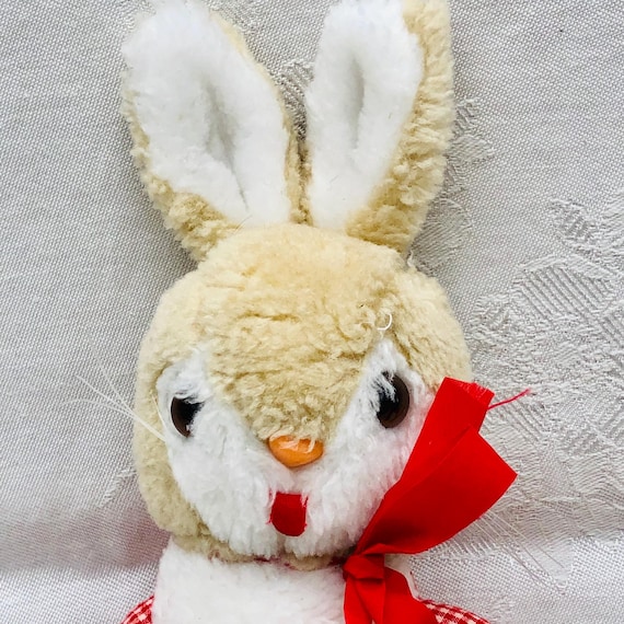 1960年代ヴィンテージのぬいぐるみうさぎ、赤と白のギンガムチェック柄