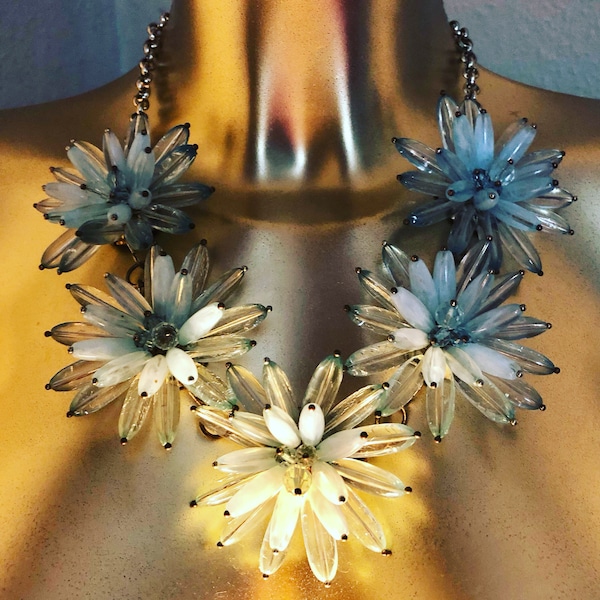 Vintage Flora Necklace In Sunshine Yellow & Cornflower Blue