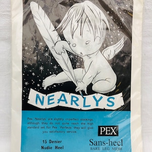 Midcentury Vintage Nylon Stockings In Their Original Packaging British Size 10 1/2. 15 Deniers Nudie Heel PEX NEARLYS Bare Leg Mesh.