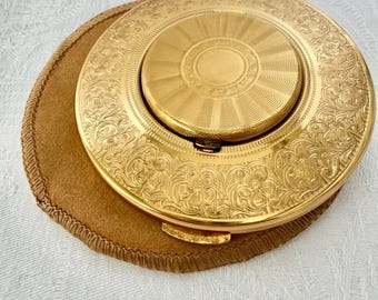 Vintage Kigu Of London, Locket Top Novelty Powder Compact With Original Pouch, Powder Puff & Sifter.