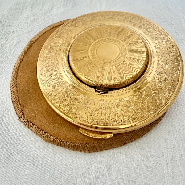 Vintage Kigu Of London, Locket Top Novelty Powder Compact With Original Pouch, Powder Puff & Sifter.