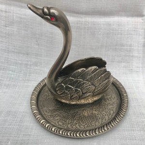 Midcentury Swan Ring Holder, Vintage Zinc Alloy Silver, Vanity Table Decor image 9